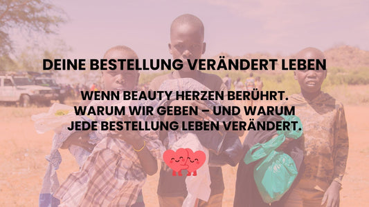 Titelbild des EasyLift Pro Blogartikels: Menschen in einem Krisengebiet, im Vordergrund die Überschrift ‚Deine Bestellung verändert Leben – Warum wir bei Easylift jeden Monat spenden‘. Symbolbild für das Easylift Spendenprogramm und humanitäre Hilfe.