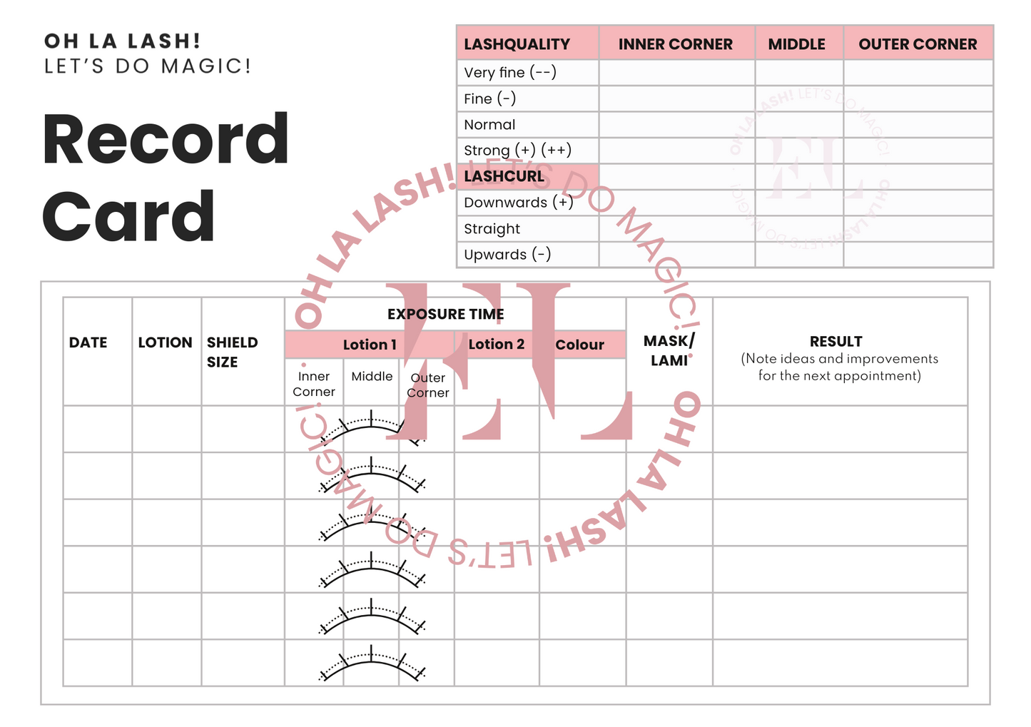 Eyelash lifting customer file card EasyLift Pro